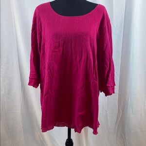 Soft Surroundings Pink Gauze Tunic 3/4 Sleeve Relaxed Fit